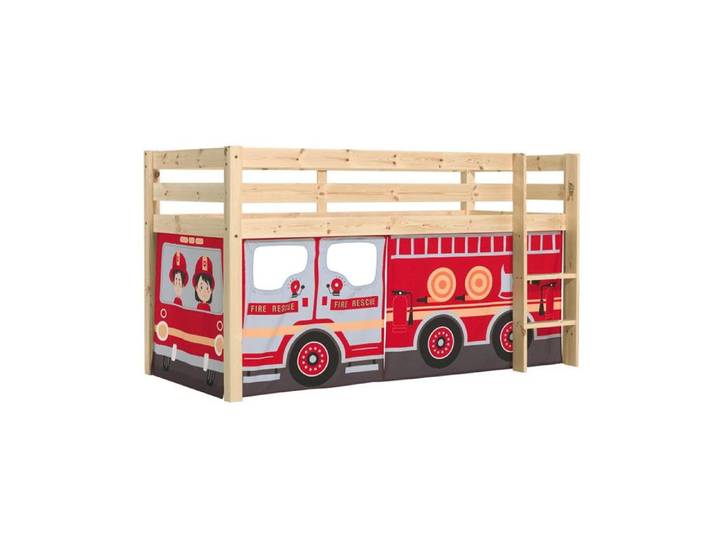 SLEEPY - Lit Mi-Haut en Pin Naturel 90x200cm Housse Pompiers