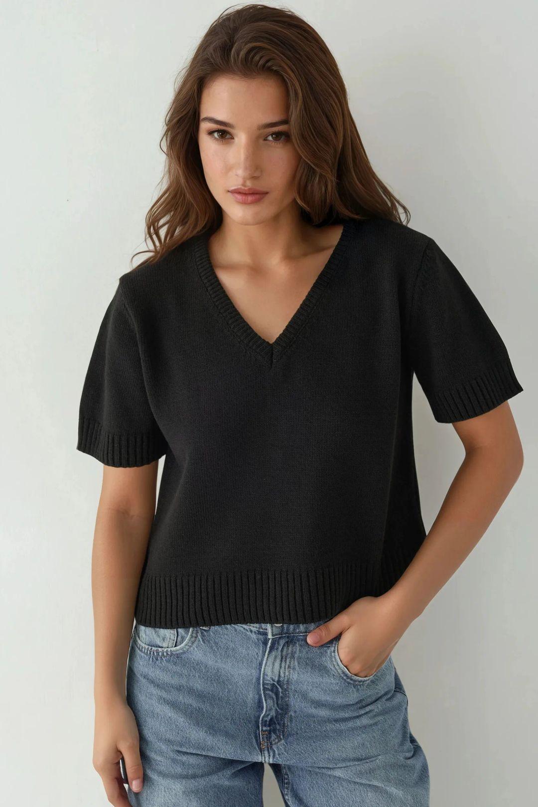 V-Ausschnitt Kurzarmpullover