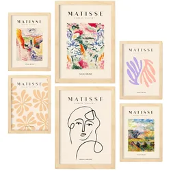 POSTER Set Mit 6 Henri Matisse Szene Drucke Des Fauvismus Und Der Abstrakten Kunst Für Innenarchitektur A3 & A4 Rahmen Aus Hellem Holz