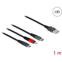 DELOCK 87277 - Ladekabel, USB-A -> micro USB, Lightning & USB-C, bunt, 1 m