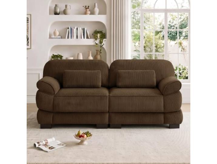 SoarTalent 194cm Modulares Sofa 2-Sitzer, Cord Sofa, Braun Sitzhöhe 53 cm, 61 cm Sitztiefe, abriebfest, Holzgestell, pflegeleicht, für modulare Sofas in kleinen Räumen und Wohnungen