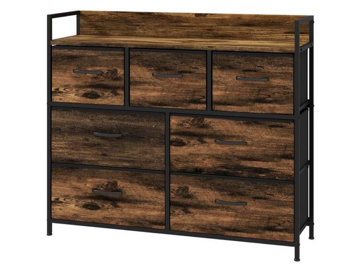 Fine Life Pro Sideboard Kommode braun, 7 Stoffschubladen, MDF, Anti-Kipp