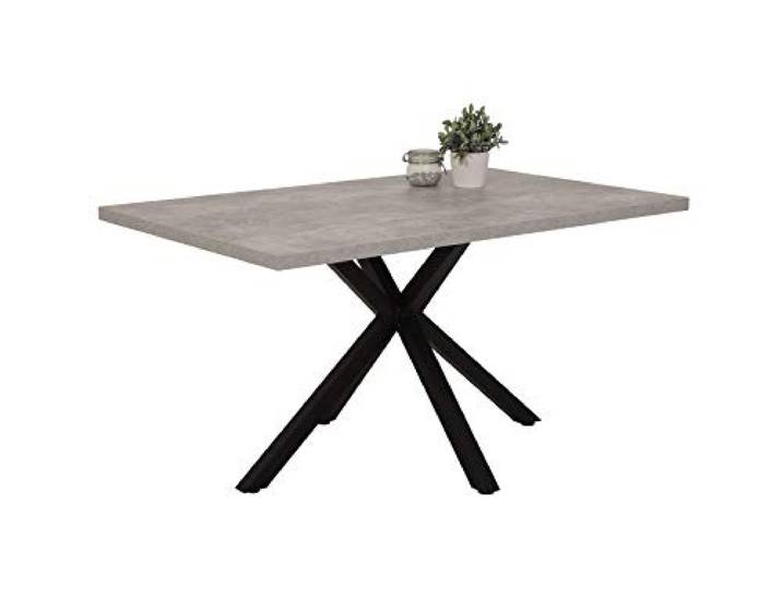 Hela Tische, Esstisch Cleo, Holzwerkstoff melaminbeschichtet, Dekor Betonoptik, Vierkant-Metall-Spinnengestell lackiert Schwarz, 140x90x76cm