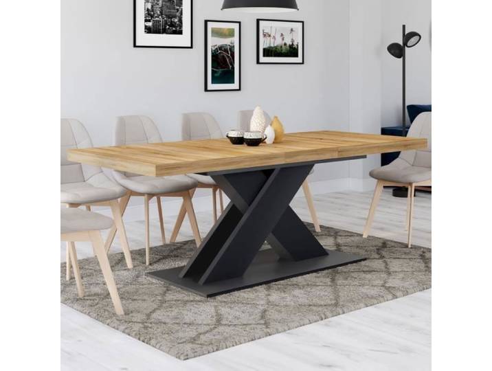 IDMARKET Table à manger extensible rectangle ALICIA 6-10 personnes bois et noir 160-200 cm