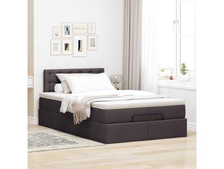 KTHLBRH Boxspringbett 80 x 200 mit Federkernmatratze Lattenrost, hydraulischer Aufbau, inklusive Matratzenschoner, Dunkelbraun