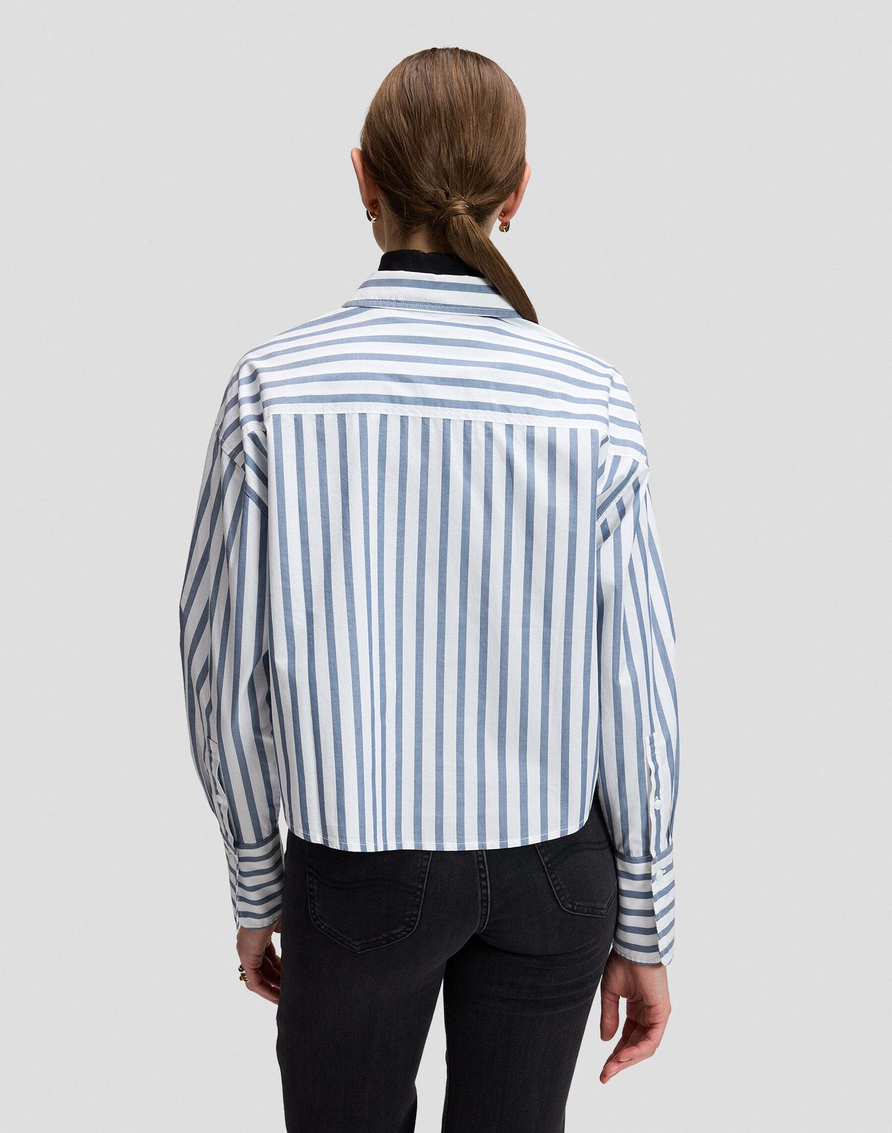 Langarmbluse LEE "Lee Langarmhemd Cuffed", Damen, Gr. L, blau (weiß), Obermaterial: 100% Baumwolle CO., Blusen Langarmbluse weiß L