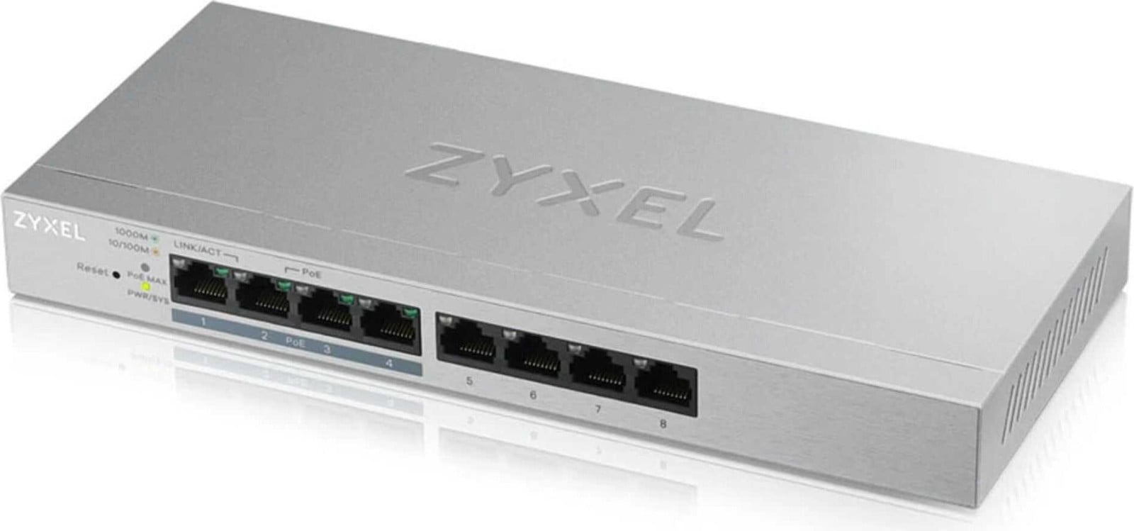 Zyxel GS1200-8HPV2-EU0101F Managed Switch met 8x GE poe+ in metalen behuizing