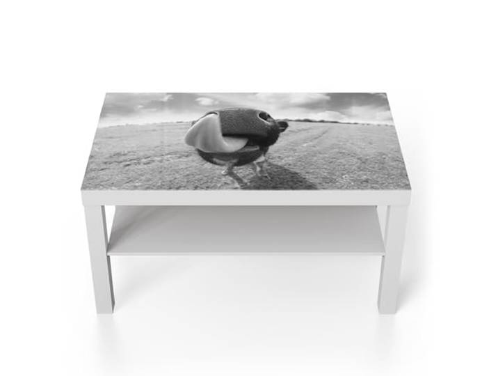 DEQORI Glastisch weiß groß 90x50 cm Motiv Kuriose Kuh ausgefallener Beistelltisch aus Glas Hochglanz Couchtisch fürs Wohnzimmer moderner Couch Tisch mit Design