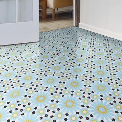 Moroccan Mosaic Handmade Agdal in Blue, Yellow, Black Tile, Pack of 12 (Morocco)