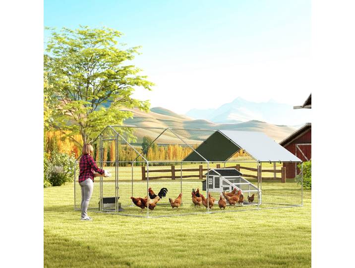 PawHut Poulailler Acier 5,1x3x1,9m 15,3m² avec Couverture et Serrure