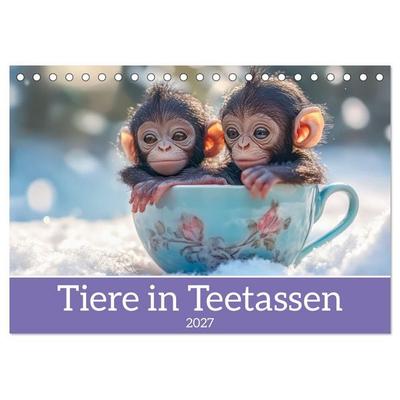 Tiere in Teetassen (Tischkalender 2027 DIN A5 quer), CALVENDO Monatskalender