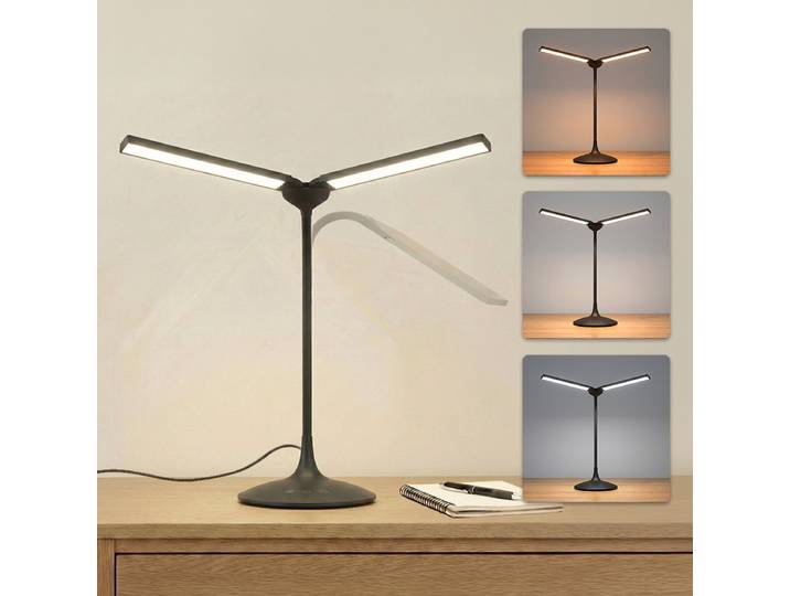 SBR Glow Bureaulamp - Tafellamp - Daglichtlamp - 2 led lampen - Dimbare led verlichting - 3 lichtkleuren - Zwart