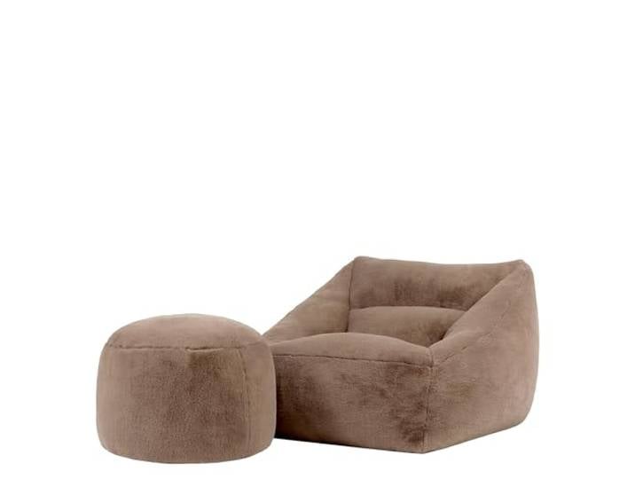 Icon Natalia Kunstfell Sitzsack Sessel und Hocker mit Füllung, Braun In Deutschland Hergestellt, Flauschiger Kaninchen Kunstfell Stoff, Bequemer Sessel für Wohnzimmer und Schlafzimmer