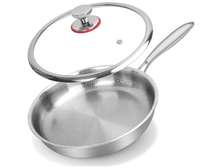 Poêle à frire en acier titane, poêle antiadhésive avec couvercle, marmite de cuisine en alliage de titane, échelle de poisson non revêtue, motif marteau, ustensiles de cuisine