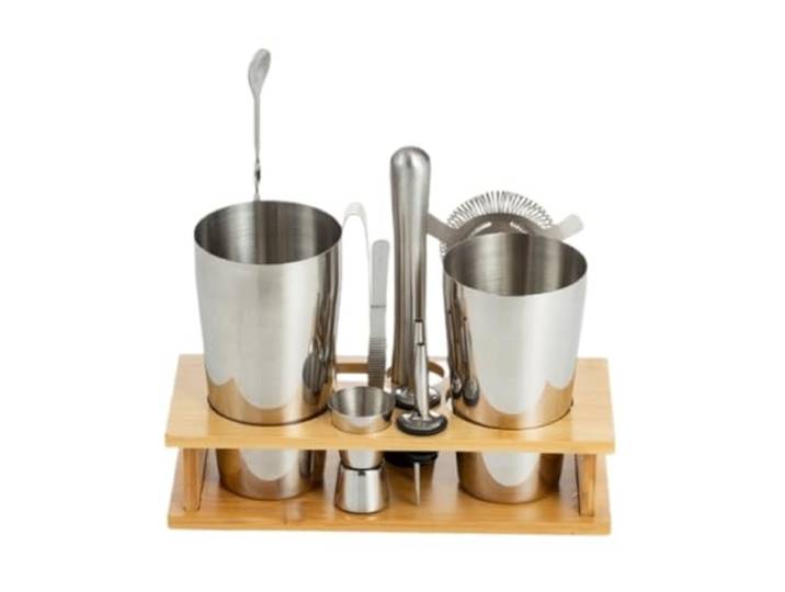 Cocktail Shaker Boston-Shaker-Set Aus Edelstahl, 10-teilig, Mit Holzständer, Cocktail-Shaker Bar Zubehör Set