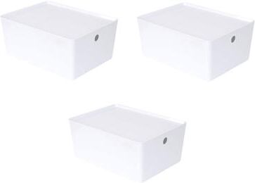 YBM Home Plastic Storage White Organizing Bin with Lid, with Handle