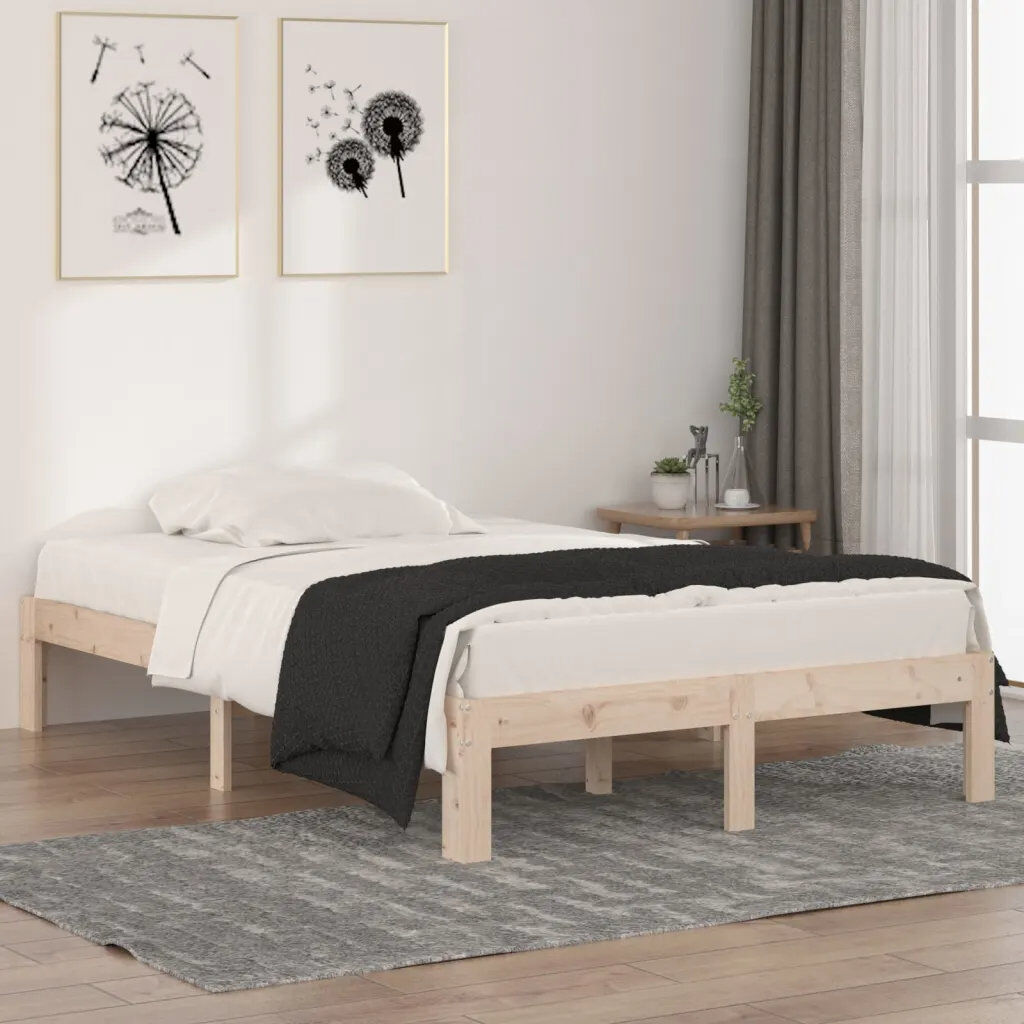 17 Stories Jahvel Solid Wood Bed Natural Small Double (4')