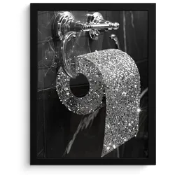 POSTER MIT RAHMEN WC - Toilettenpapier - Schwarz und weiß - Glitter Bilderrahmen 30x40 cm