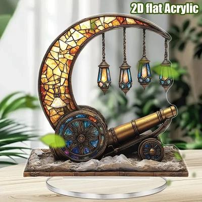 Uplift Essentials Acrylic Moon & Turret Silhouette Ornament 2D Desktop Decor With Flower, Star, & Lantern Accents For Home, Office, & Ra style 5