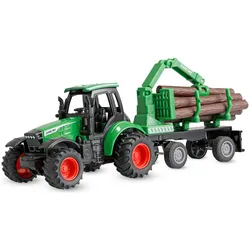 Amewi Traktor aus Metall mit Rückeanhänger + Ladekran 1:64 RTR grün (RTR Ready-to-Run)