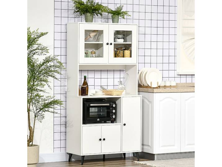 HOMCOM Armoire Cuisine 90x40x180cm Blanc avec Placards et Étagères