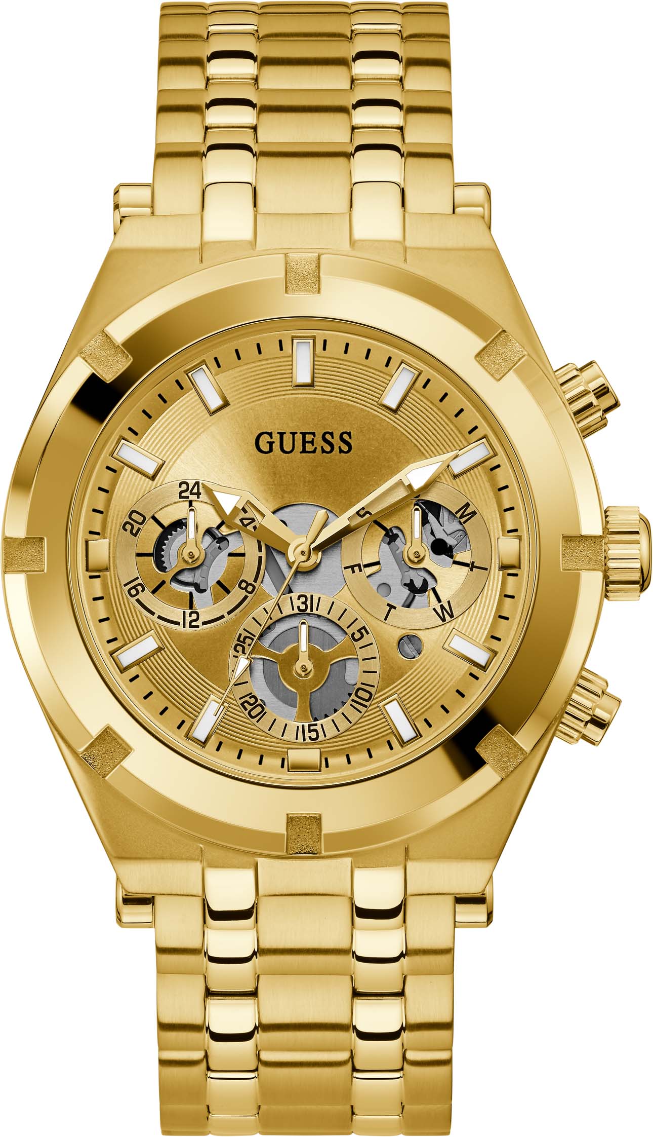 Multifunktionsuhr GUESS "CONTINENTAL", gold (goldfarben, champagnerfarben), Armbanduhren, Herren, goldfarben, Multifunktionsuhr, Armbanduhr, Quarzuhr, Herrenuhr