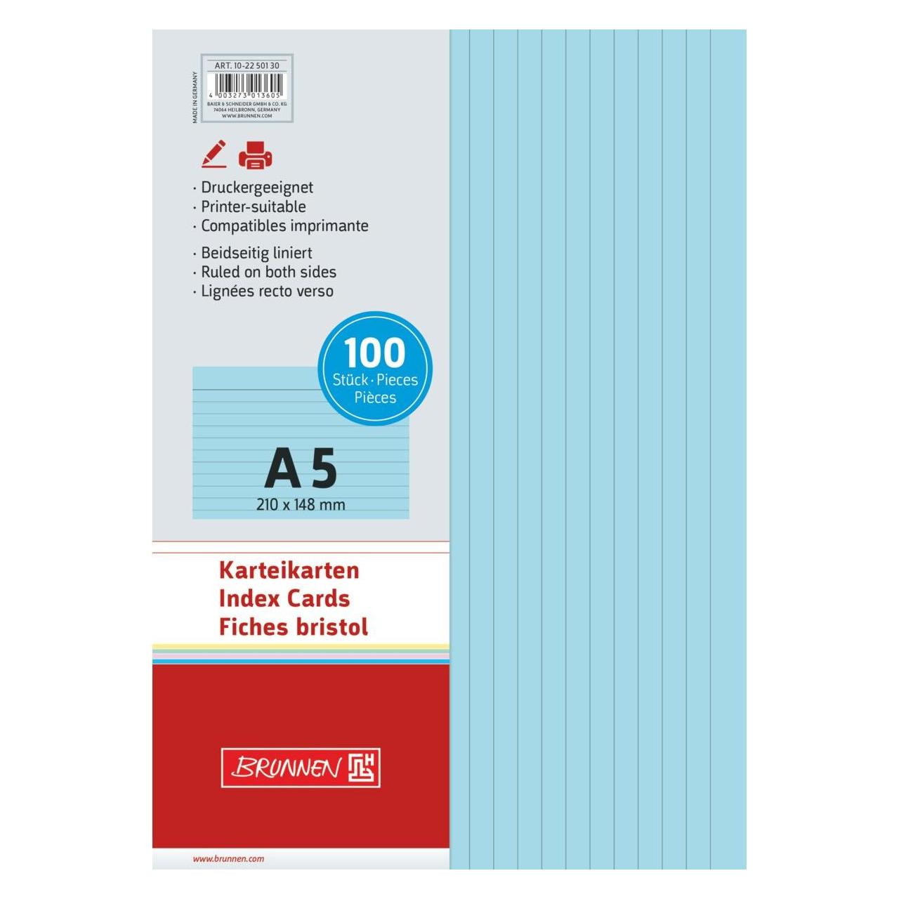 Brunnen Karteikarte DIN A5 quer liniert blau 100 St./Pack. (A5, 180 g/m²) (102250130)