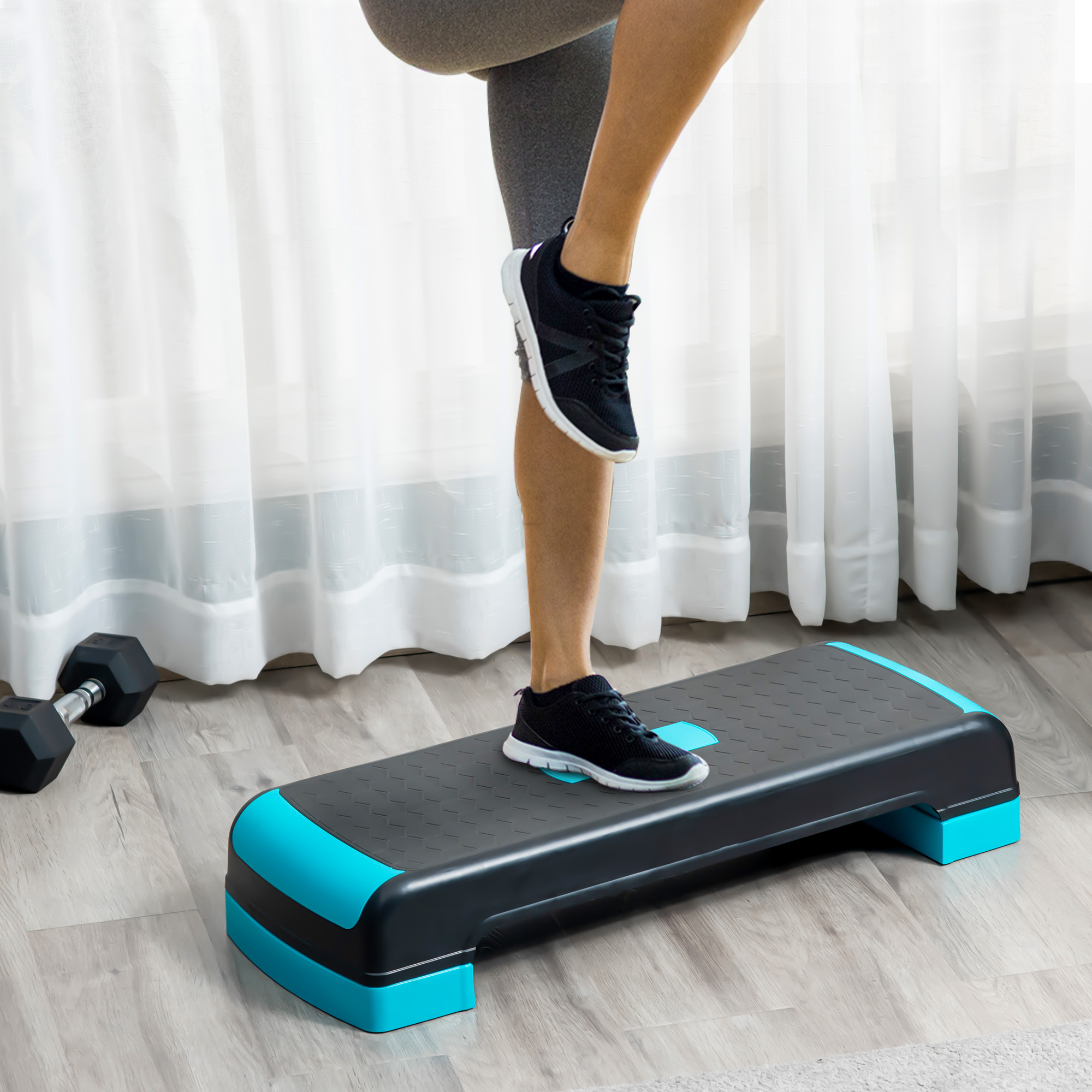 Homcom Step Fitness per Aerobica Regolabile su 3 Altezze 10-15-20 cm in Plastica, Nero e Blu