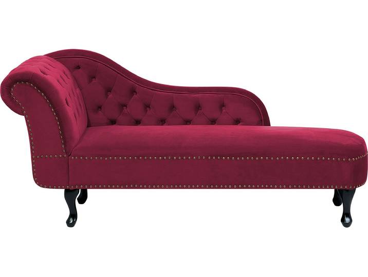 BELIANI Chaiselongue Linksseitig Burgunderrot Samtstoff Holzfüße Glamourös