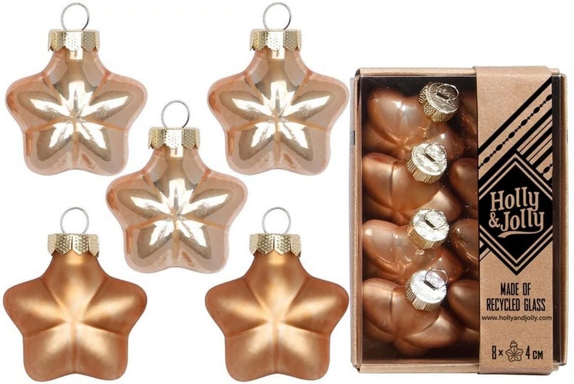 Weihnachtsbaumkugel "Holly & Jolly Weihnachtskugel Stern 8 Stück", goldbraun, Ø:4cm, Weihnachtsbaumkugeln, Weihnachtsbaumkugel goldbraun 4cm
