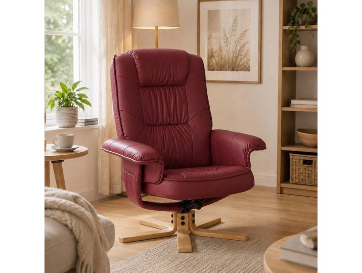 Fauteuil relax Fauteuil de télévision sans pouf M56 similicuir FSC®- ~ bordeaux