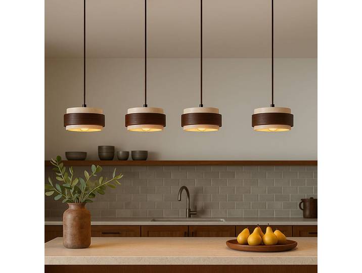 Luminaire design 4 suspensions en travertin et bois effet noyer