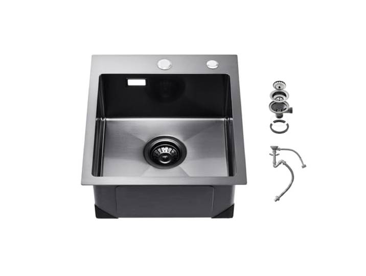 VEVOR Évier de Cuisine 40 cm à Montage par le Haut en Acier Inox 304\, Cuve Simple à Poser avec Accessoires pour Camping-car\, Bar\, Lave-vaisselle Ménager - Noir