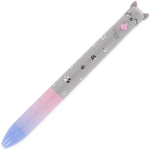 Legami Kugelschreiber Click&Clack, Katze, Gehäuse grau, Schreibfarbe blau/pink