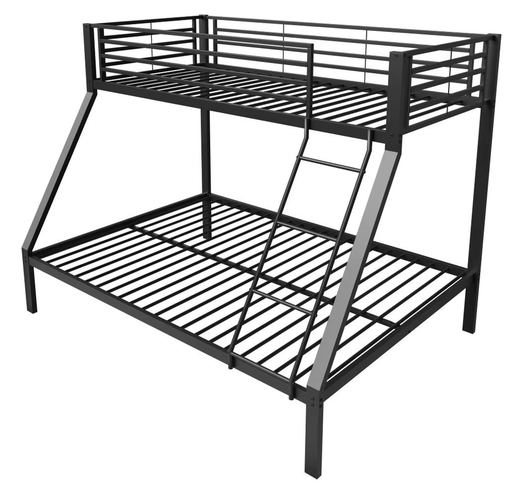 Metall-Etagenbett - 90-140 x 200 cm - Geräuscharm - Lattenrost - Sicherheitsgitter - Schräge Leiter - Verstärkter Rahmen - Schwarz