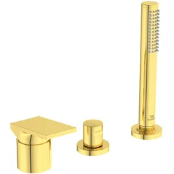 Ideal Standard 3-Loch-Badearmatur Extra Brushed Gold, Wannenrandmontage, DN 15, Kartusche Ø 38 mm, FirmaFlow CLICK-Kartusche mit keramischen Dichtscheiben