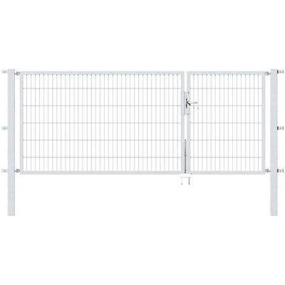 Zaundoppeltür ALBERTS "Flexo", silber (feuerverzinkt), B:300cm H:120cm, Stahl, Tore, in verschiedenen Abmessungen
