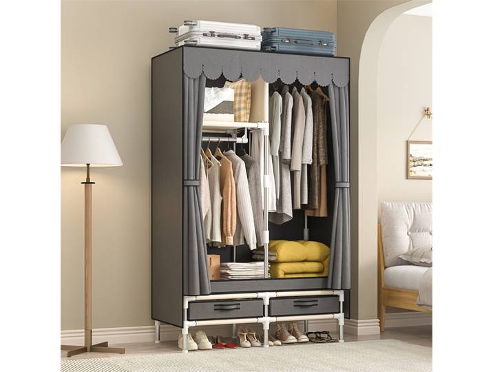 Garde-robe grill simple et durable, armoire de chambre à coucher, assemblage domestique, grande armoire, moderne, gris