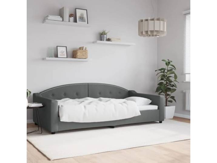 RJPLMFV Ruhebett, Dunkelgrau, 100 x 200 cm, Stoff Schlafsofa, 2-in-1, Rahmen aus Metall, Holz, Lattenrost inklusive, ohne Matratze