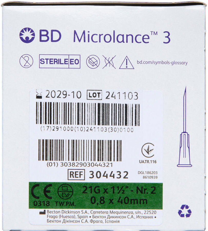 BD Microlance 3 Kanyle 21G X 1 1/2 Grøn Medicinsk udstyr 100 stk