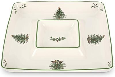 Spode Christmas Tree Square Chip and Dip Platter - 12 in