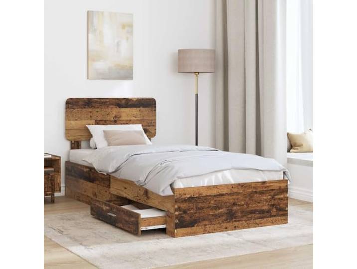 SKTQYQO Bettkasten Altes Holz 90 x 200 cm Mit Schubladen, Lattenrost, Kopfteil im Lieferumfang enthalten, einfache Montage