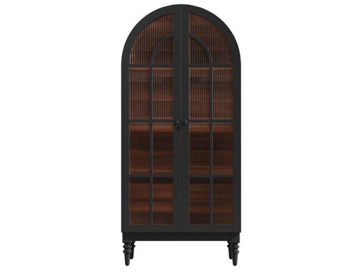 Lot de 2 vitrines hautes à arche – MDF et portes vitrées – Noir effet bois – H. 165 cm