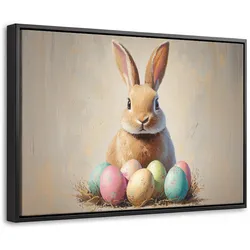 LEINWAND Bilder mit Rahmen - Osterhase - Pastell - Eier - 60x40