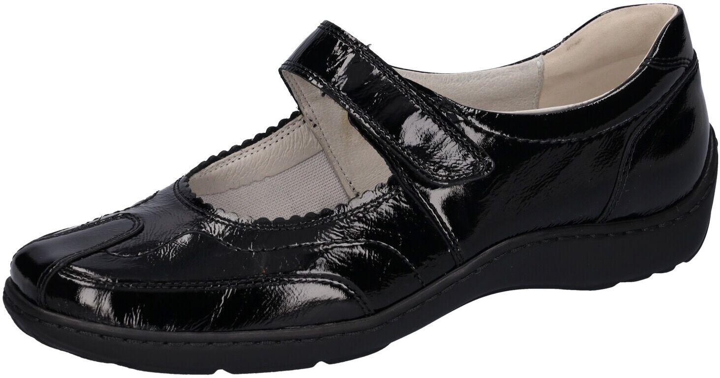 Klettschuh WALDLÄUFER "HENNI", Damen, Gr. 3,5 (36), Leder Textil, schwarz (schwarz glänzend), Lackleder, Schuhe Klettschuh, in glänzender Lackoptik, H-Weite