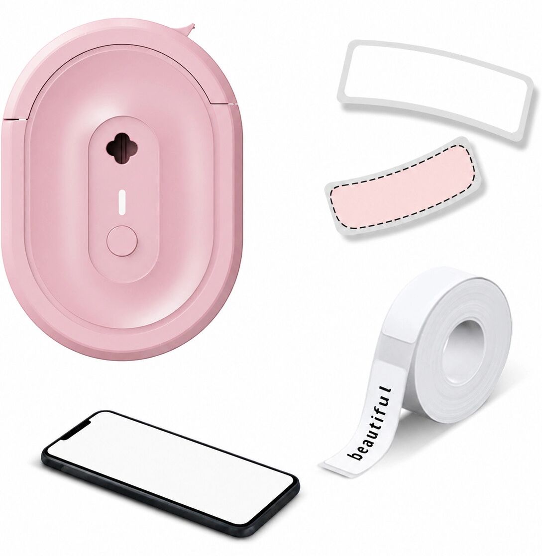 INF N12 mobiler Bluetooth-Thermoetikettendrucker, kompakter ABS-Etikettierer ohne Tinte mit 1200-mAh-Akku Rosa