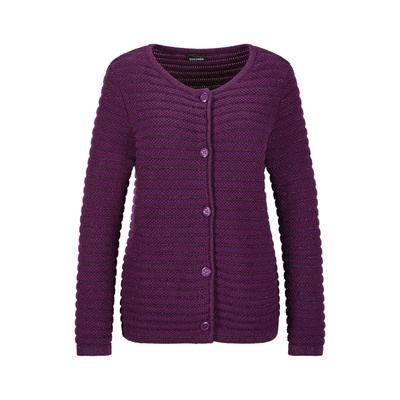 Strickjacke GOLDNER "Elegante Strickjacke mit Lurex, Langarm", Damen, Gr. 44, lila (beere), Obermaterial: 97% Baumwolle CO. 3% metallisierte Fasern MTF., Modisch, Strickjacken Strickjacke, Glanzgarn