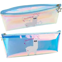 Kinder-Schulmäppchen Holografisch mit Lama Blau 21x6cm