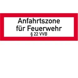 Schild Anfahrtszone für Feuerwehr § 22 VVB, Alu, 594x210 mm