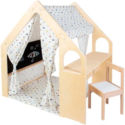 Spielhaus PINOLINO "Thilda, inkl. Stoffdach Dessin "Kleine Flitzer", 3-tlg.", bunt (natur, bunt), Spielhäuser, KinderB:119cm H:122cm T:94cm, Holz, Spielhaus, B:119cm H:122cm T:94cm